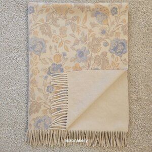 Lora Piana Cashmere Fringed Scarf Reversible Floral to Creme